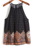 Romwe Halter Vintage Print Cami Top