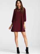 Romwe Flower Lace Panel Shift Dress