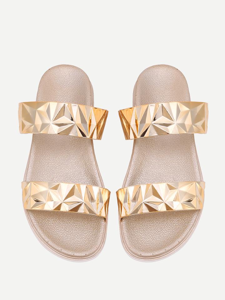 Romwe Metallic Strappy Slides