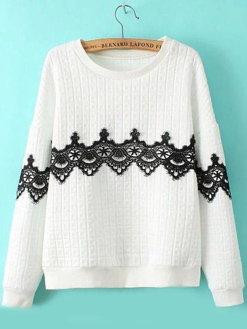 Romwe Round Neck Contrast Lace Sweatshirt