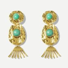 Romwe Turquoise Detail Textured Drop Earrings