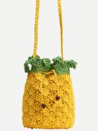 Romwe Yellow Pineapple Straw Bag With Drawstring