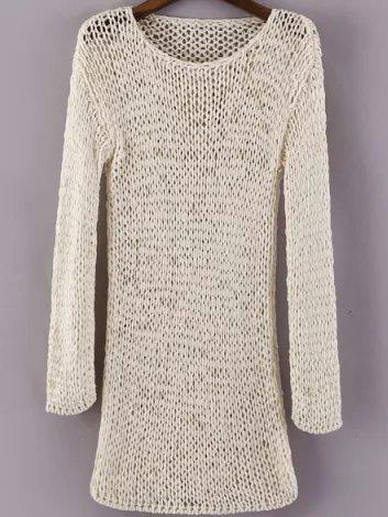 Romwe Open-knit Beige Sweater