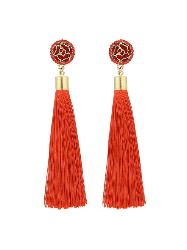 Romwe Red Ethnic Jewelry Flower Decoration Long Tassel Drop Earrings
