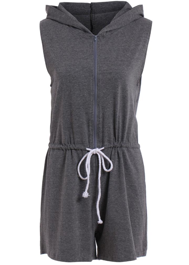 Romwe Hooded Sleeveless With Zipper Romper