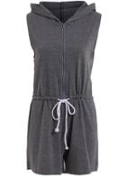 Romwe Hooded Sleeveless With Zipper Romper