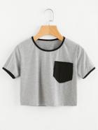 Romwe Ringer Tee With Contrast Patch Chest Pocket