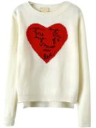 Romwe Heart Embroidered Dip Hem Sweater