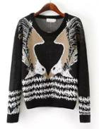 Romwe Eagle Print Black Sweater
