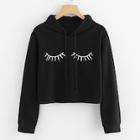 Romwe Eye Print Crop Hoodie