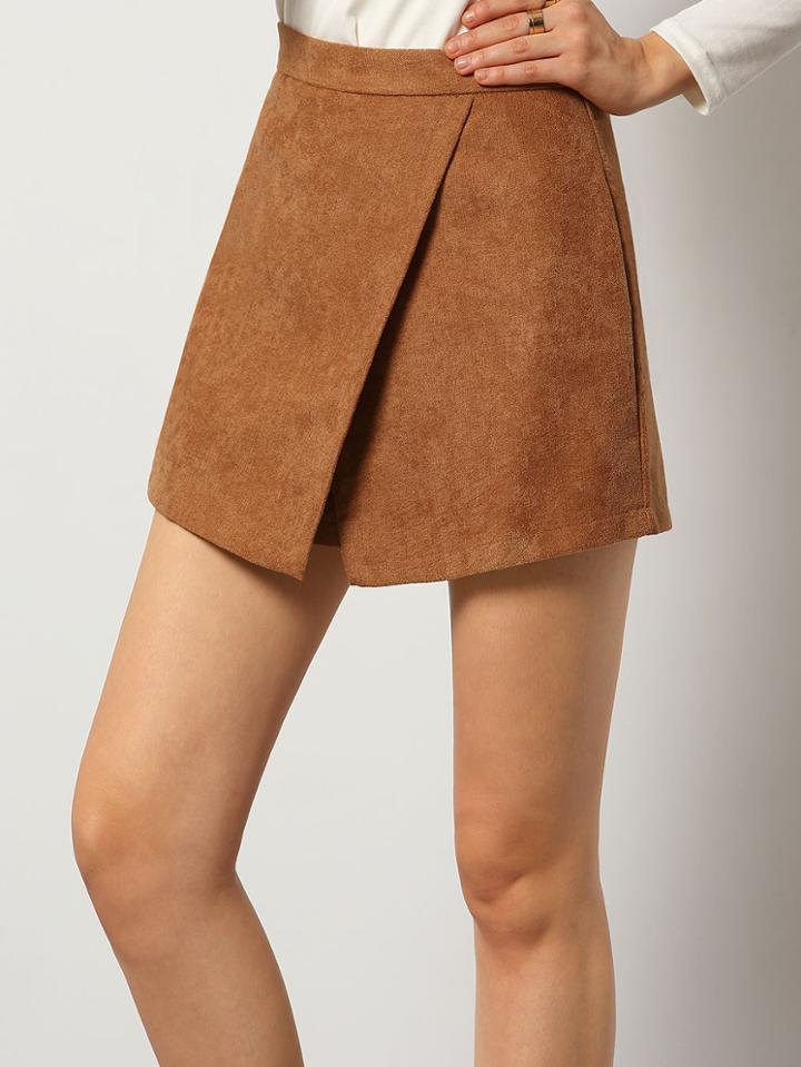 Romwe Wrap Zipper Khaki Shorts