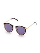 Romwe Black And Gold Frame Round Lens Sunglasses