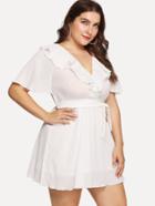 Romwe V Neckline Belted Ruffle Dress