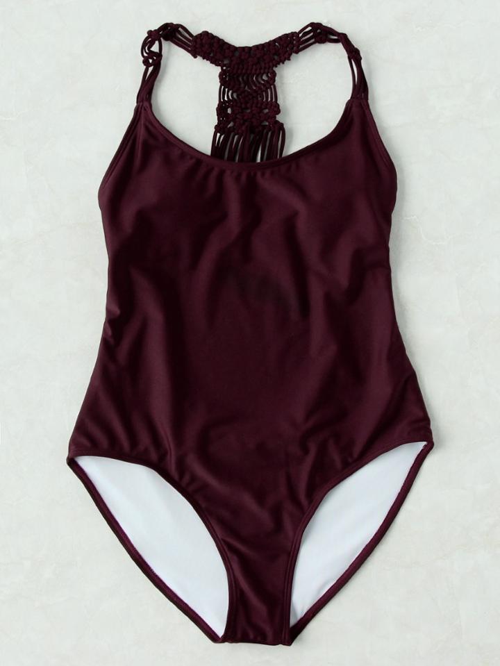 Romwe Woven Strap Racerback Swimsuit
