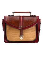 Romwe Color Block Braided Zip Embellished Satchel - Red