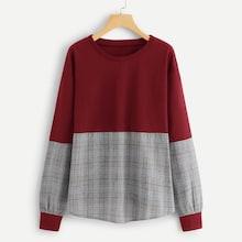 Romwe Tartan Plaid Contrast Sweatshirt