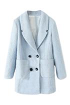 Romwe Double-breasted Sheer Blue Coat