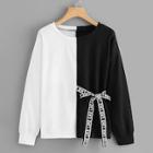 Romwe Letter Print Ribbon Decoration Sweatshirt