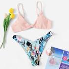 Romwe Flower & Leaf Print Mix And Match Bikini