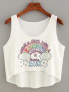 Romwe Rainbow Print High-low Crop Tank Top