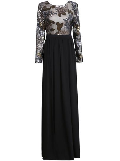 Romwe Embroidery Maxi Black Dress