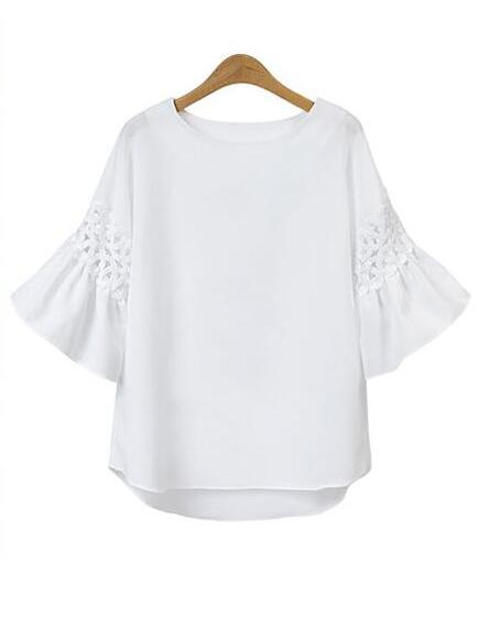 Romwe White Ruffle Sleeve Dip Hem Blouse