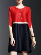 Romwe Red Black Color Block Shift Dress