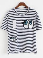 Romwe With Sequined Eye Pattern Striped T-shirt