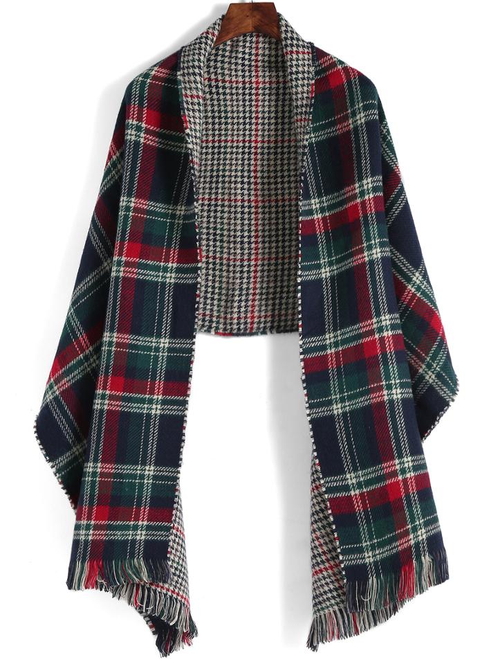 Romwe Checkered Tassel Scarf