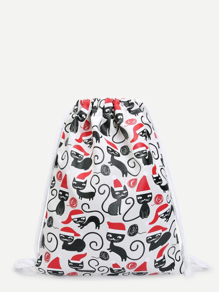 Romwe Christmas Cat Print Backpacks Bag