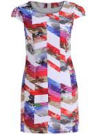 Romwe Cap Sleeve Geometric Print Dress