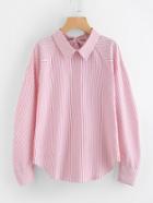Romwe Bow Tie Back Curved Hem Striped Blouse