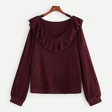 Romwe Plus Ruffle Front Sweater