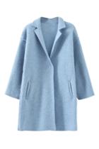 Romwe Lapel Single-breasted Blue Woolen Coat