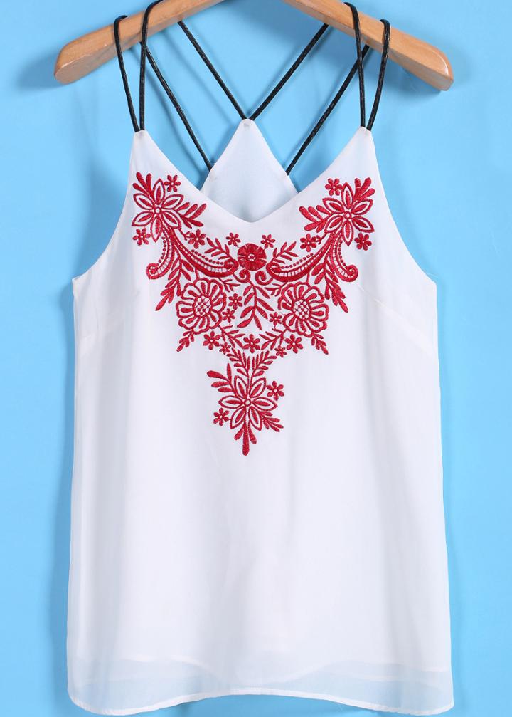 Romwe Spaghetti Strap Embroidered Vest