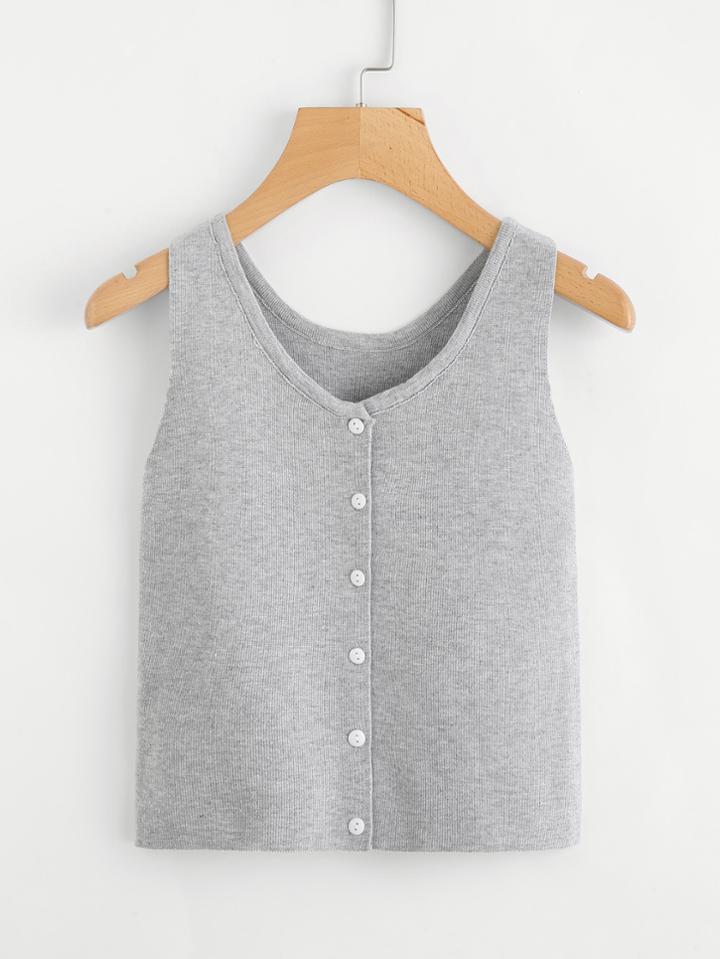 Romwe Single Breasted Ribbed Knit Top