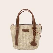 Romwe Woven Detail Tote Bag With Inner Pouch