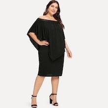 Romwe Plus Off Shoulder Batwing Sleeve Dress