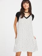 Romwe Polka Dpt Print Contrast Raglan Sleeve Tee Dress