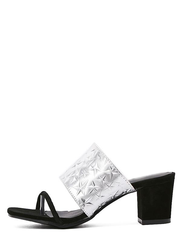 Romwe Silver Open Toe Leather Upper Chunky Sandals