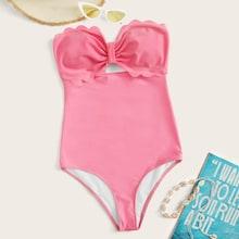 Romwe Scalloped Trim Cutout Front One Piece Swimsuit