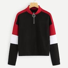 Romwe Quarter Zip Cut And Sew Sweatshirt