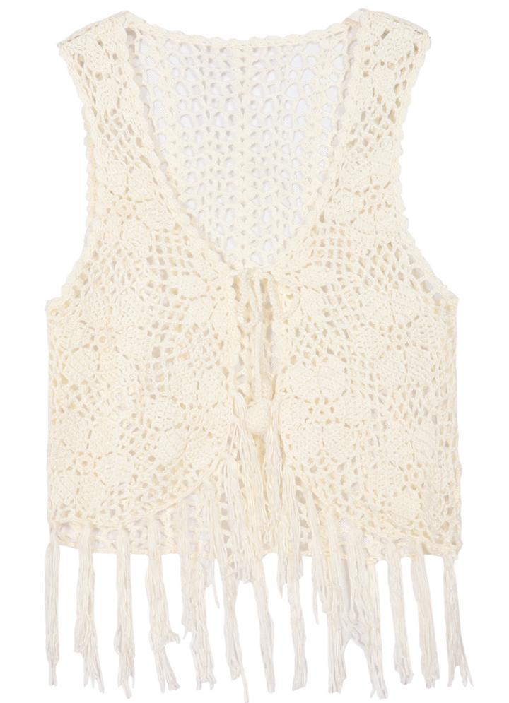 Romwe With Tassel Hollow Apricot Tank Top