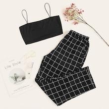 Romwe Cami Top & Plaid Pants Pj Set