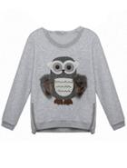 Romwe Owl Pattern Zipper Loose Grey Sweatshirt