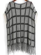 Romwe With Tassel Plaid Hollow Grey Sweater