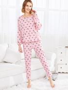 Romwe Heart Print Sweat & Jogger Set