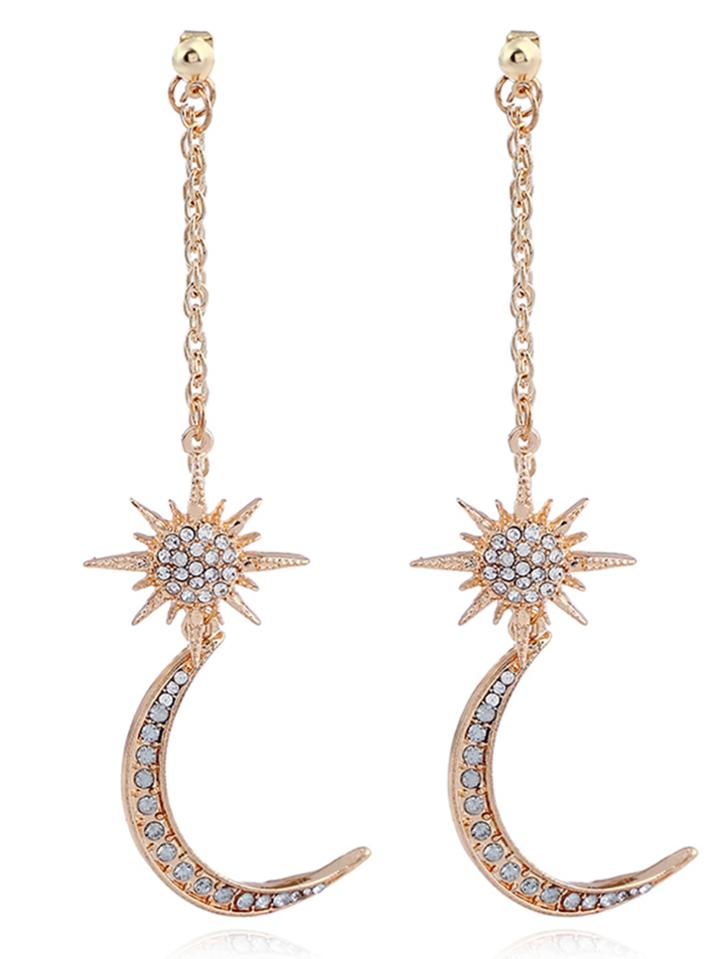 Romwe Sun God & Moon Design Drop Earrings