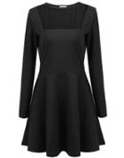 Romwe Black Long Sleeve Contrast Sheer Pleated Dress