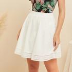 Romwe Elastic Waist Embroidered Eyelet Skirt